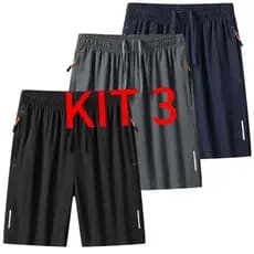 KIT 3 Bermuda Short Masculino  Praia 2 Bolsos Com Zíper Secagem Rápida