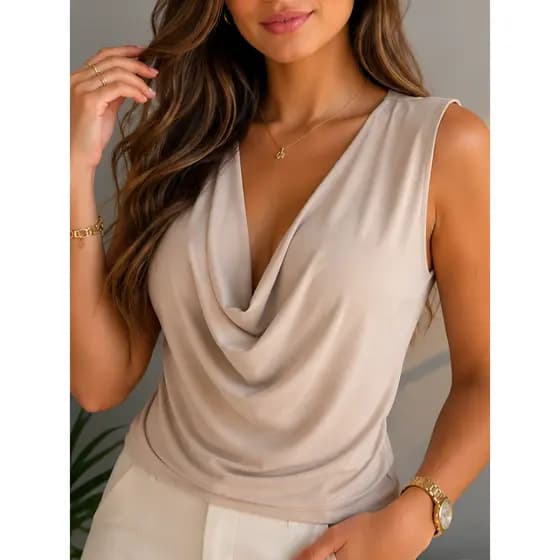 Blusa Regata Feminina Gola Boba Suplex Premium Drapeada Elegante Moda Verão Casual
