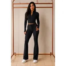 Conjunto Feminino Moda Blogueira Gringa Cropped e Legging Flare Luxo
