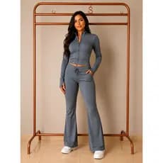 Conjunto Feminino Suplex Premium Cropped e Calça Flare Moda Gringa Luxo