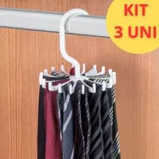 kit 3 Cabide Giratório Branco Para Gravatas Cintos Lenços 20 hastes
