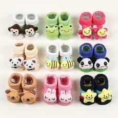 Kit 5 Pares de Meias Infantil Bebê Pantufa 3D Bichinho Meia Recém Nascido/Menina/Menino RN
