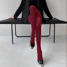 Meia Calça Feminina Vinho Bordô Fio 80 Com Elastano