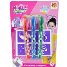3 Canetas Tattoo Collection Canetas Gel Tatuagem 03 Cores E Adesivos