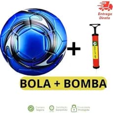 Kit Bola de Futebol + Bomba de Ar Manual Portátil Para Encher Tamanho Oficial Couro Sintético Campo Costurada