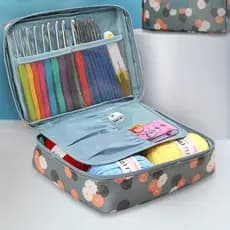 1Pc Saco Multicolorido Opcional Flower Print Storage Bag Crochet Conjunto Completo De Ferramentas De Tricô Acessórios De Armazenamento Cosméticos Organizador Azul