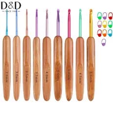 19PCS Conjunto De Crochê De Bambu Colorido 2mm-6mm Com 10 Marcas De Fios De Malha Para Iniciantes Em Bricolagem Alumínio Tecido À Mão