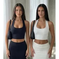 Cropped feminino tendência top halter academia blusa slim decote frente única costas nua