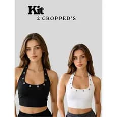 Cropped Feminino Frente Única Suplex Regata Com Ilhós Blusa Feminina Moda Halter Unidade e kit