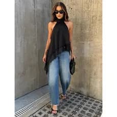 Blusa feminina gola alta assmetrica frente única com renda bata elegante tendência inverno
