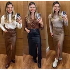 saia MÍDI resinada super elastica com bolsos atrás e cinto rebites e fenda frendal novidade 40
