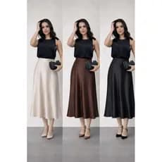 saia midi cetim seda sólida longa modelagem sereria casaul elegante para seu look