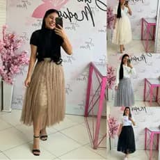 reposição saia tule com paedê perfeito para eventos mais descontraídos，Um look impactante e cheio de estilo