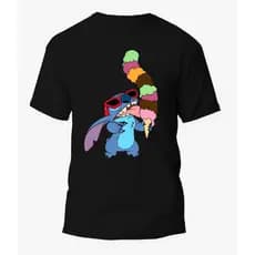 Camiseta Camisa Estampada casual Feminino Masculino Ursinho Stitch lilo stit sorvete