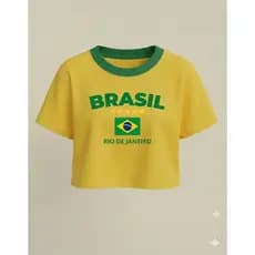 Blusinha Feminina Croped Virginia Estampa Brasil Rio de Janeiro Tshirt Curta Camiseta 100% Algodão Verão Lançamento Copa