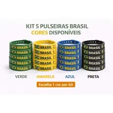Kit 5x Pulseiras Plástico Silicone Brasil Taça Cores Bandeira Jogo Copa do Mundo