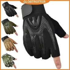 Globetrotter Luvas Meia Deda Antiderrapantes Palma de Silicone, Almofadadas para Academia e Ciclismo
