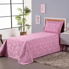 Kit Cobre Leito Cama Solteiro  Ballet Jacquard com Porta Travesseiro 2 Peças 2,60m x 1,90m Rosa Pink
