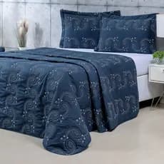 Cobre Leito Luxo Casal-Queen + 2 Porta Travesseiro Bordado Mistral