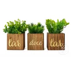 Trio de Vasos Decorativos Lar Doce Lar com Plantas Artificiais