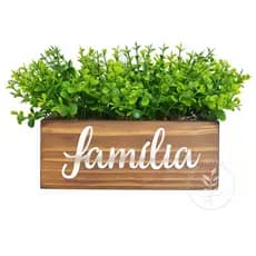 Floreira de Madeira Palavra Família Com Plantas Artificiais Inclusas