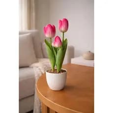 Tulipa Artificial Realista Com Vaso Decorativo De Mesa Arranjo Completo 35 cm