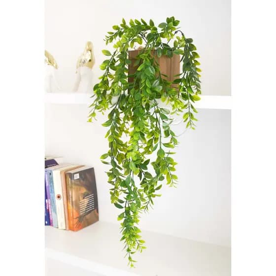 Arranjo Planta Artificial Pendente com Vaso Folhagem Caída Decoração de Prateleiras Nichos Estantes