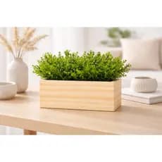 Vaso de Madeira com Plantas Artificiais – Jardineira Decorativa para Mesa e Aparador 20cm