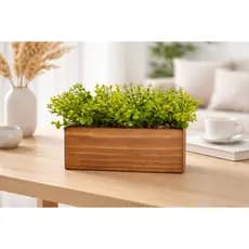 Vaso Retangular de Madeira com Plantas Artificiais – Floreira / Jardineira Decorativa 20cm
