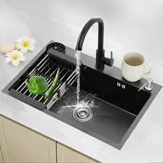 Cuba Pia Cascata Gourmet Aço Inox 304 Quadrada Cozinha 60x45 Premium Torneira Lavador Copos Completa