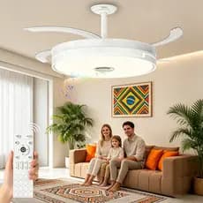 Ventilador de Teto LED Retrátil Silencioso Música Controle Remoto Bivolt 6 Velocidades