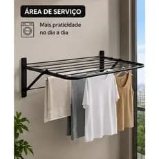 Varal de Parede Dobrável Retrátil em Aço Compacto 10kg Antiferrugem