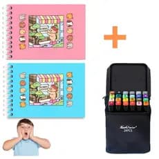 Livro De Colorir Ursinhos Capa Dura + Kit De 24 Canetinhas