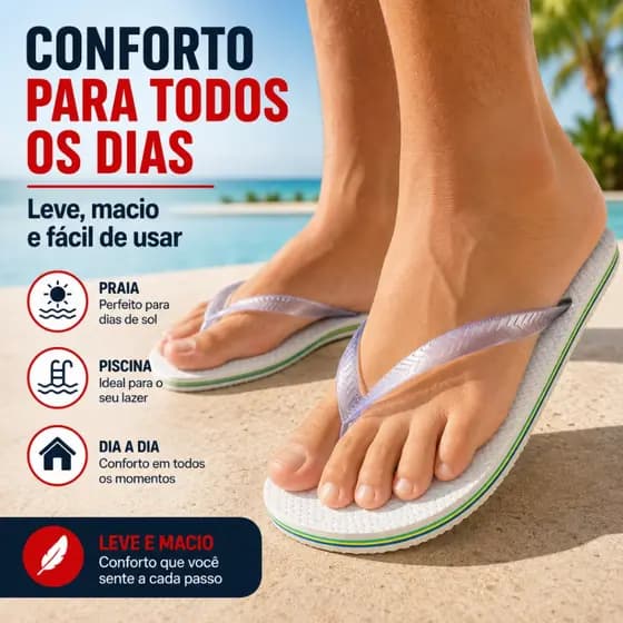 Chinelo De Dedo Feminino e Masculino Macio Confortável Praia Branco Bandeira Brasil 80% Borracha