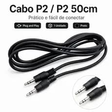 Cabo P2 P2 A2C Store Preto 50cm Plug Play Áudio Auxiliar Para Fone Caixa Som Celular Notebook Stereo