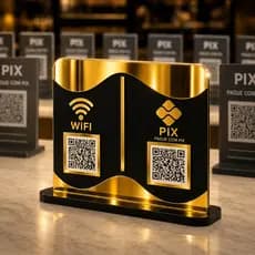 Placa PIX e WIFI Collection Black Gold, QR CODE Display Mesa Lojas Comercio Salão Barbearia Studio