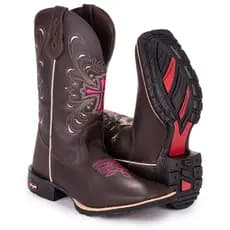 Bota Texana Feminina Cruz Rosa Bico Quadrado Country