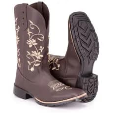 Bota Texana Feminina Country Bico Quadrado Solado de Borracha Ramos Café