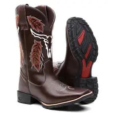 Bota Botina Texana Masculina Country Bico Quadrado Cara De Boi Café