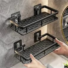 Suporte  prateleira Shampoo Sabonete Banheiro Adesivo Parede Box Luxo Cor Preto alumínio
