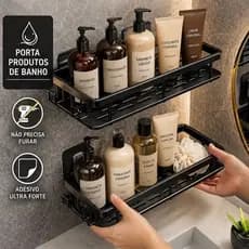 Suporte prateleira Shampoo Sabonete Banheiro Adesivo Parede Box Luxo Cor Preto