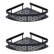 2 Porta Shampoo E Sabonete Suporte De Canto Parede Banheiro Cor Preto