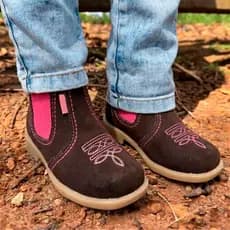Bota Botina Infantil Feminina Couro Bovino Legítimo Rosa Cano Curto Confortavel Criança F1000