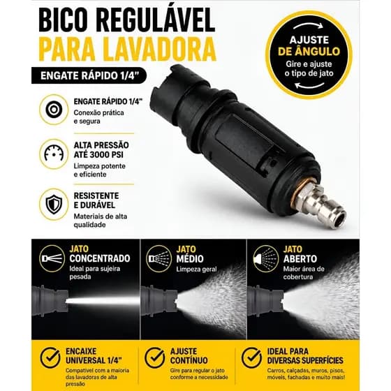 Bico Turbo Regulável Para Lavadora Alta Pressão Conector 1/4 Jato Ajustável