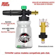 Snow Foam Bear Force Canhão de Espuma Lavadora Karcher K1 a K7 Alta Pressão Não Serve Na Compacta