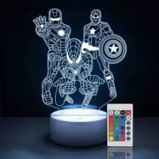 Luminária Led 3d Heróis Homem Aranha Capitão América Homem Ferro Abajur Presente Criativo Decoração