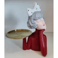 Figura 32 Cm Decorativa De Resina Boneca Com Bandeja Wolff