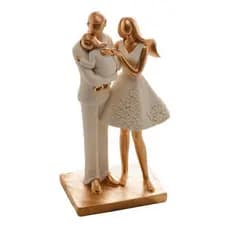 Figura Decorativa De Resina Família Branco Papai, Mamãe e Filha 9x6x20cm