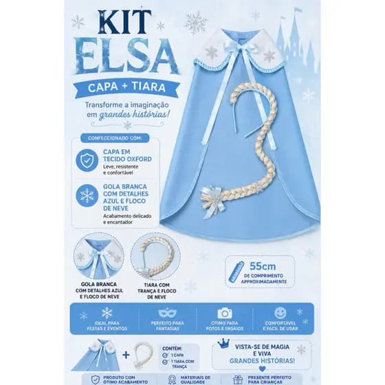 capa Elsa Frozen com tiara trança