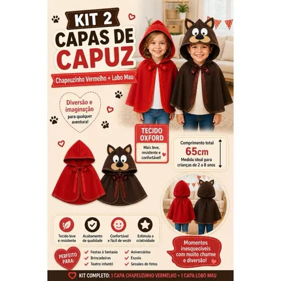 kit de capas Chapeuzinho Vermelho e Lobo mau